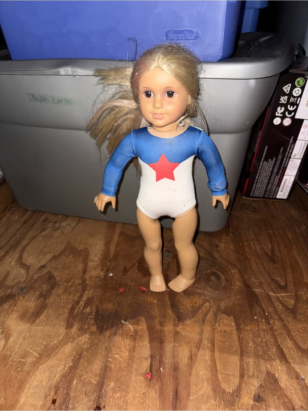 American Girl Blonde Doll in Blue and White Outfit with Red Star